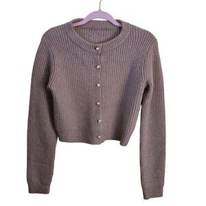 Super Soft Mauve Pink Pearl Button Crewneck Cropped Cardigan Sweater Size S